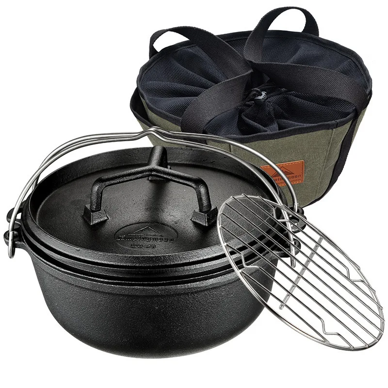 

CAMPINGMOON DO-28 Three Piece Set Of Cast Iron Dutch Pot Outdoor Camping Cookware Set Stewed Meat Soup Pig Iron Stew Pot