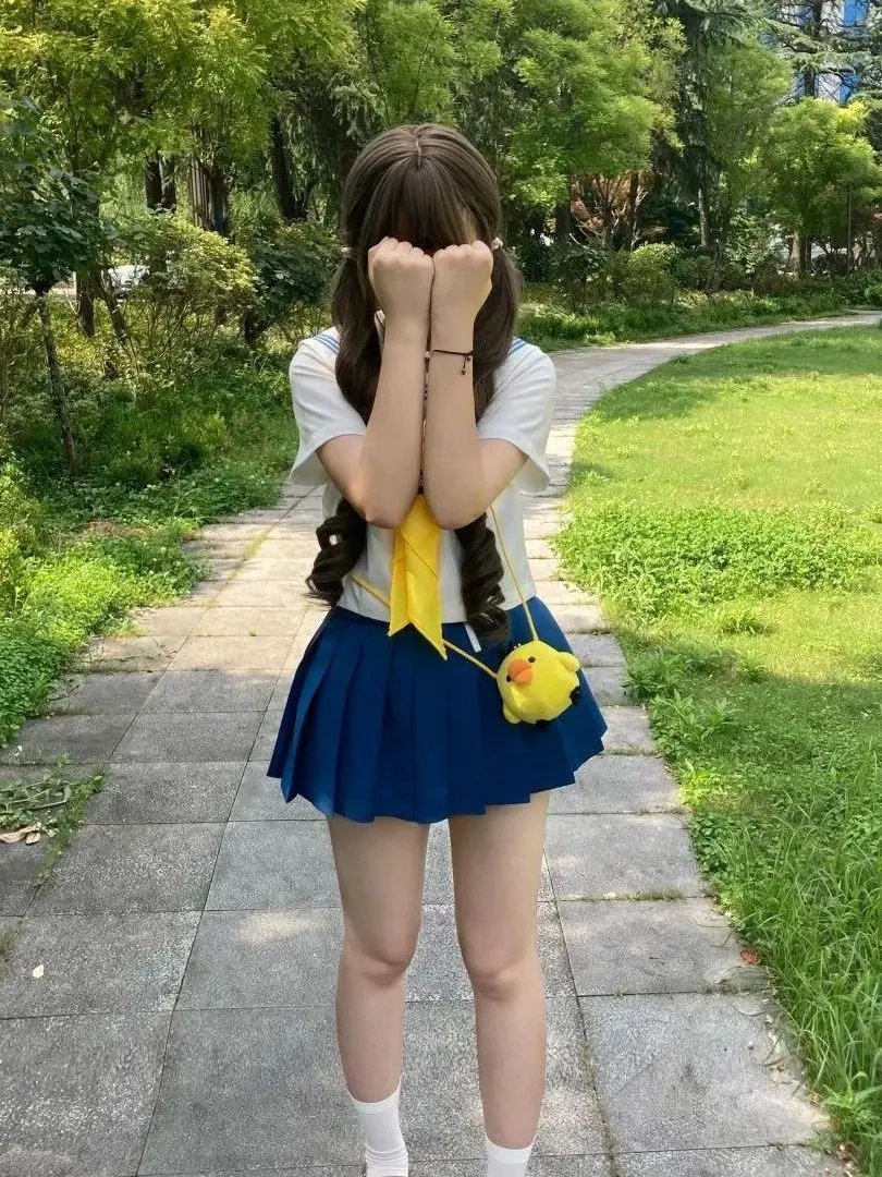 College Style JK Uniform Set Soft Girl Plaid Skirt And Shirt Blue Sailor Suit Top Women's Fashion Ensemble Breathable Casual ...