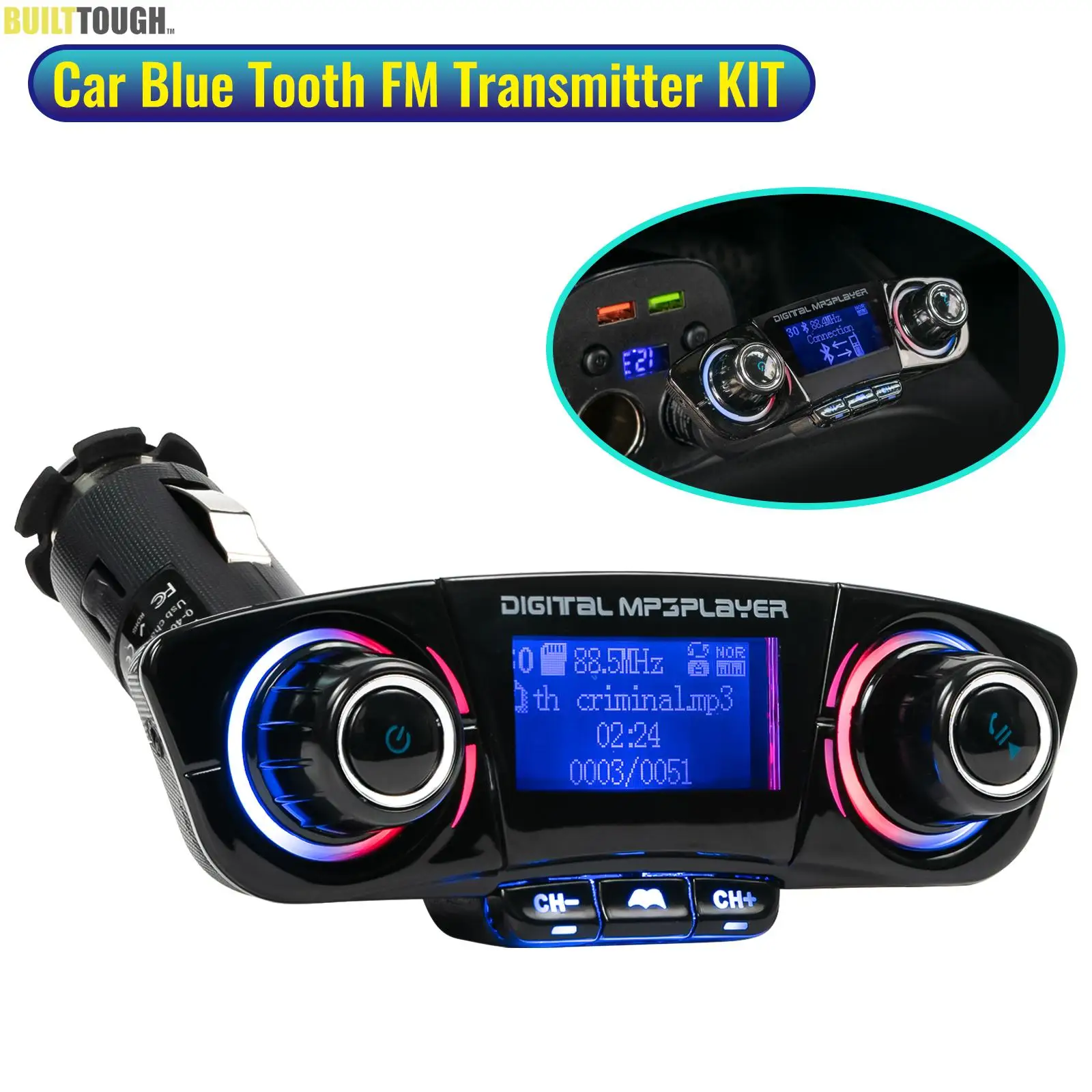 

Car Handsfree FM Transmitter Radio Wireless Bluetooth Receiver Kit Adapter Hands free 3.5mm Aux TF Dual USB MP3 Player Charger
