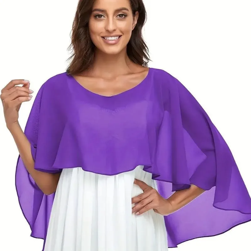 Solid Thin Chiffon Pullover Cape Shawl Long Cover Up Scarf For Wedding Evening Dress Lightweight Outdoor Wrap