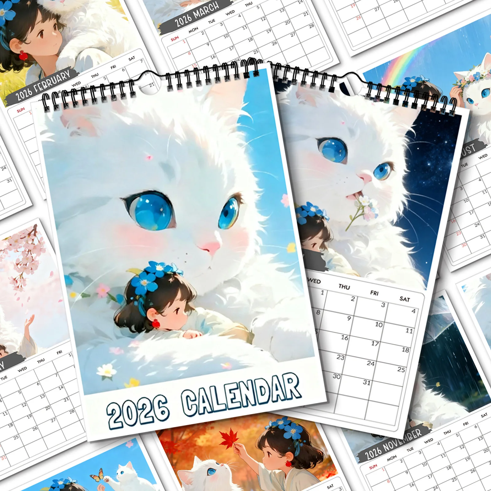 

1PC 2026 Spiral Calendar, Cat Theme,Perfect for Home Living Room Wall, Casual Office Decor,Great for Birthday,Friendship Gifting