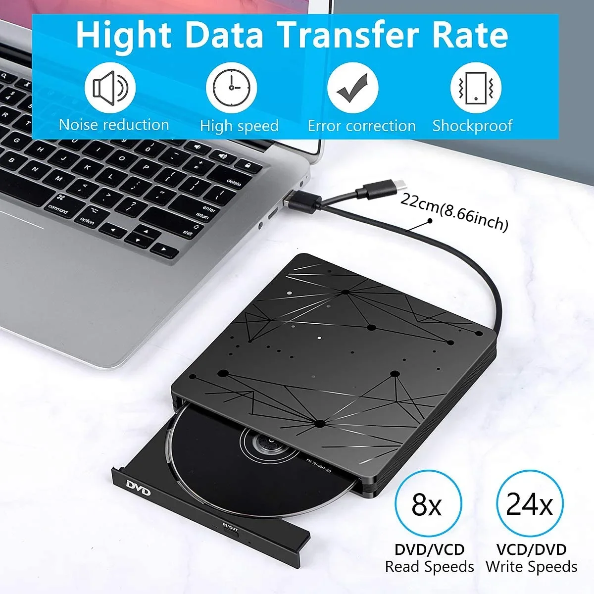 USB 3.0 Typ-C CD-Player DVD-Brenner 2-in-1 Externes Optisches Laufwerk Tragbares CD-RW DVD-ROM Schreibgerät Lesegerät Aufnahmegerät für PC Laptop – Detail 1