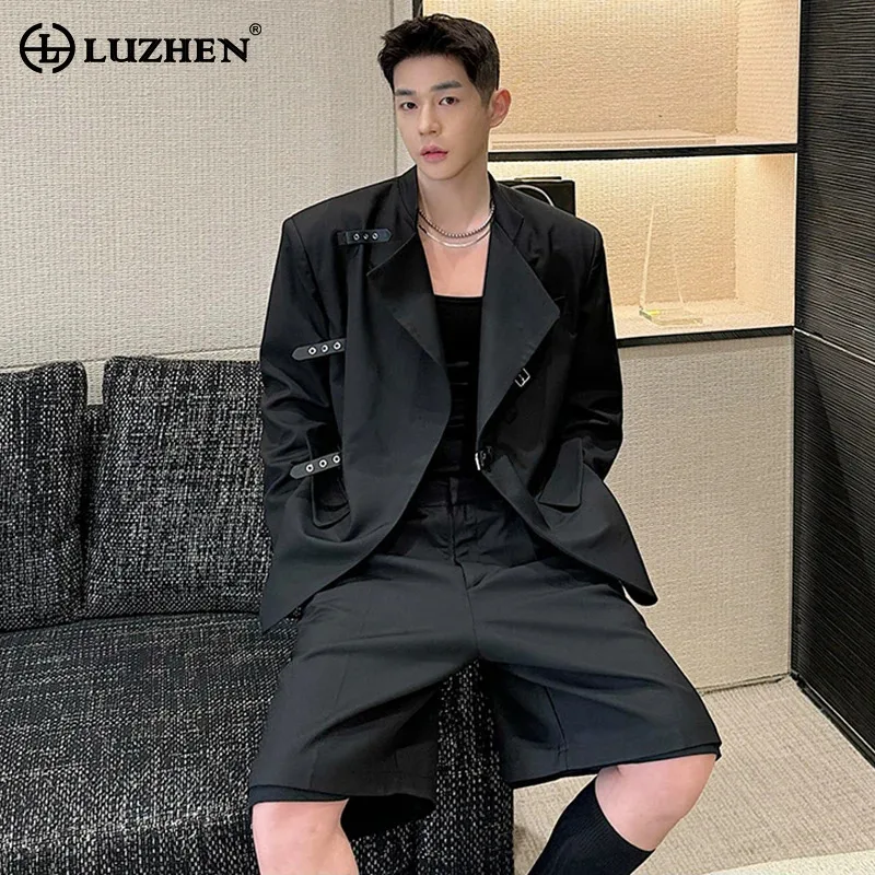 LUZHEN Fashion Leather Buckle Splicing Design Suit Jackets Spring Men's Personalized Trendy Street High Quality Blazers LZ5734