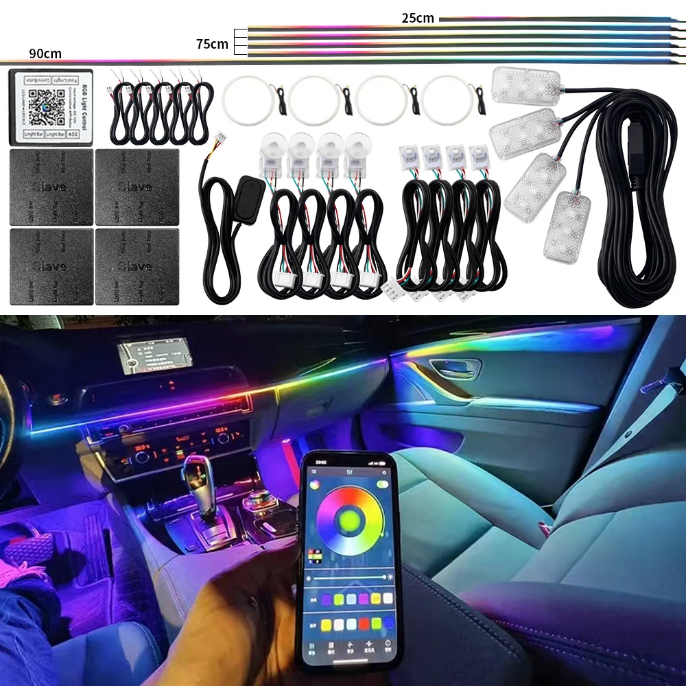 6/10/14/18 in 1 Led Acrylic Light Strip Car Ambient Light 64 Color RGB 213 Color Symphony Streamer APP Bluetooth Atmosphere Lamp