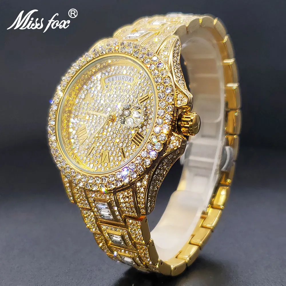 Male Waterproof Watch Can Adjust Date Day Quartz Movement Watches Men Classic Luxury Gold Diamond Watches For Man Wholesale 2023