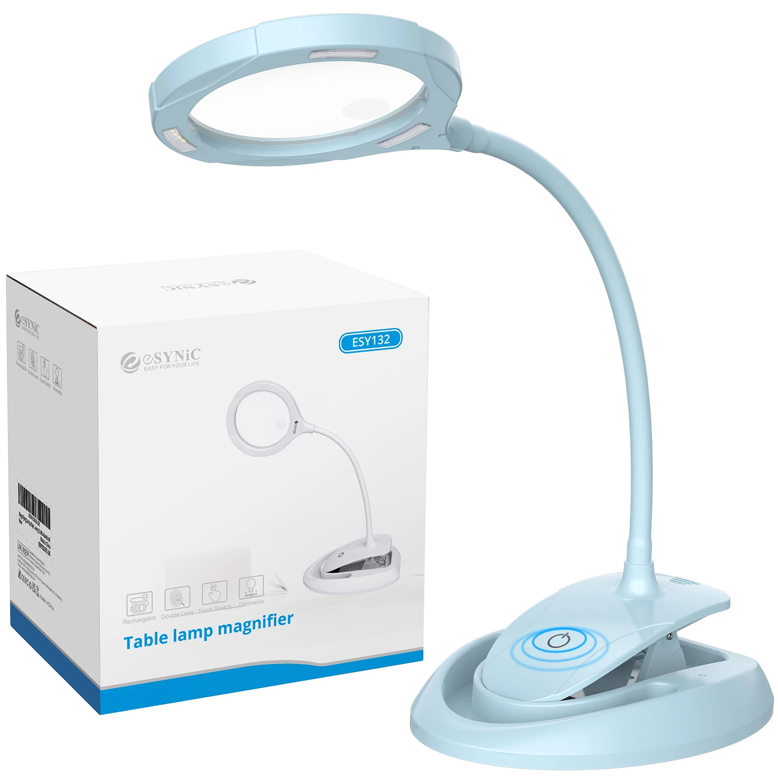 

Table Lamp Magnifier 15 Bright LED Lamp Bead 3Level Brightness Adjustable Touch Switch Base Clip Type Charging Plugging Dual Use