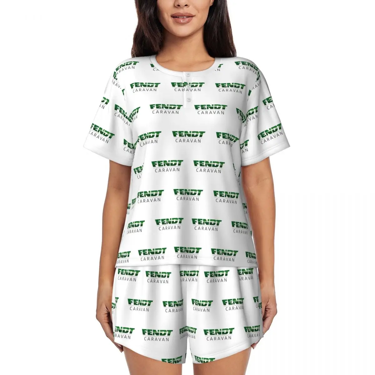 

Fendt Caravan Round Neck Short Sleeves Nightdress for Sleeping Sleepshirts Women Loose Pajama Set Short Pants