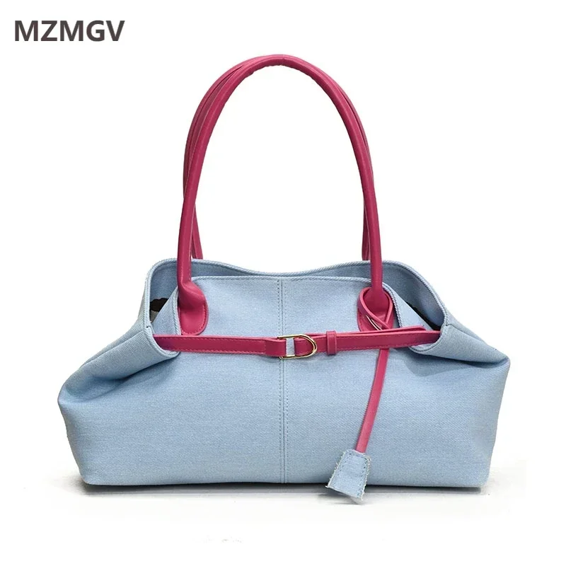 2025 Denim Shoulder Bag Women's New Fashionable Contrast Color Armpit Bag Large Capacity Commuter Handbag Tote Luxury Bag Female
