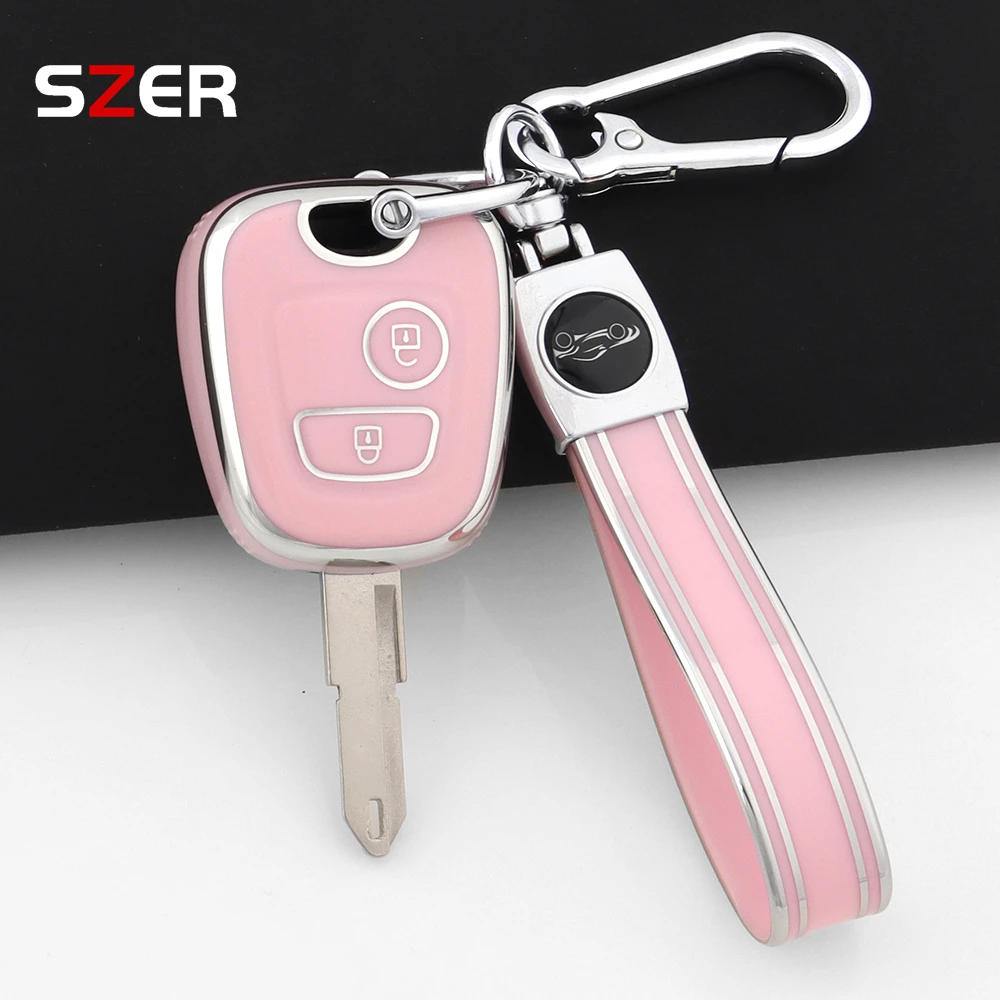 Pink TPU Car Remote Smart Key Case Shell For Peugeot 106 107 206 207 306 307 406 407 For Citroen C1 C4 Protector Fob Accessories