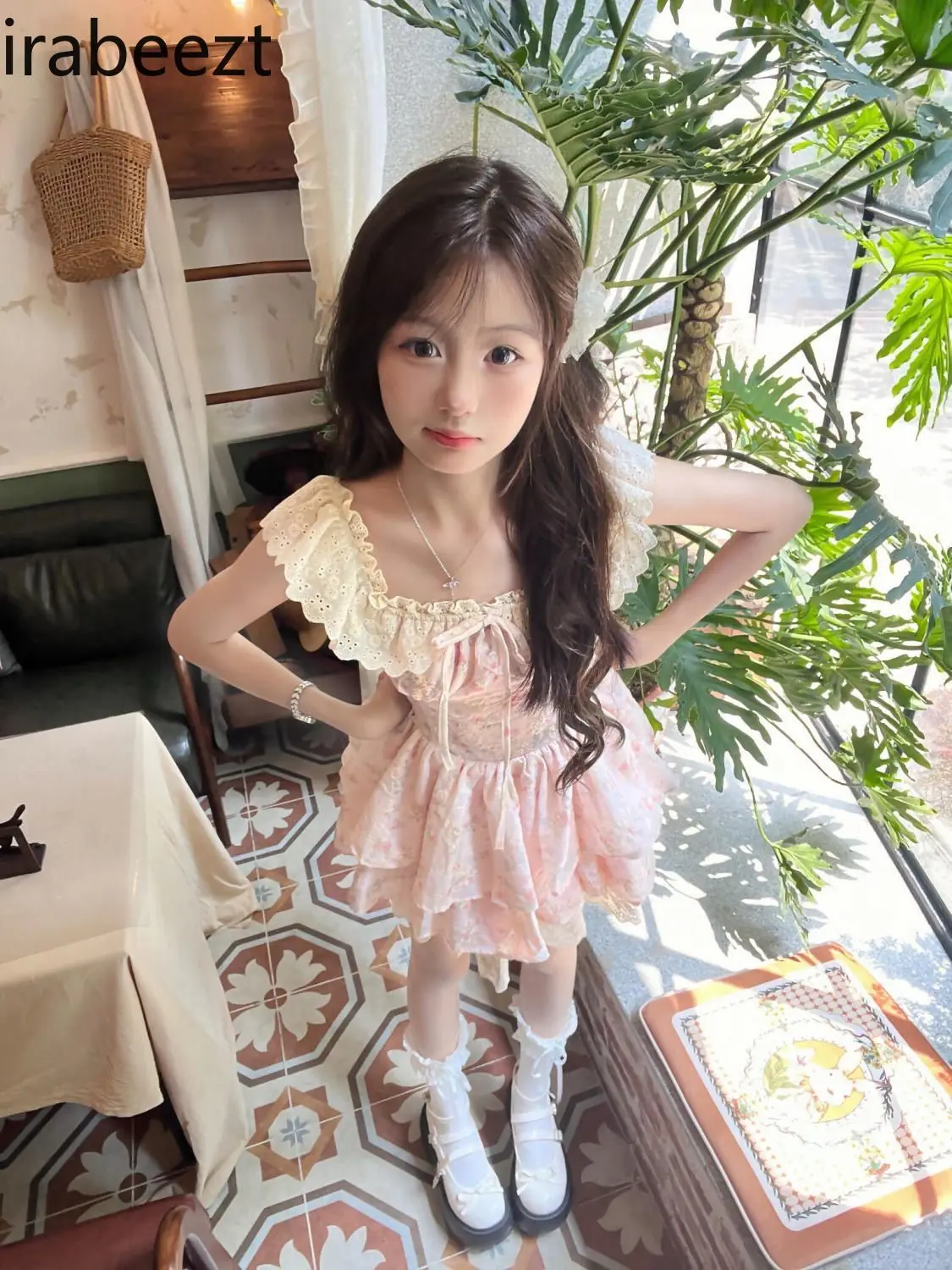 

Sweet French New Style Sleeveless Dress for Female Students Summer Gentle Floral Waist Slimming Puffy A-line Skirt