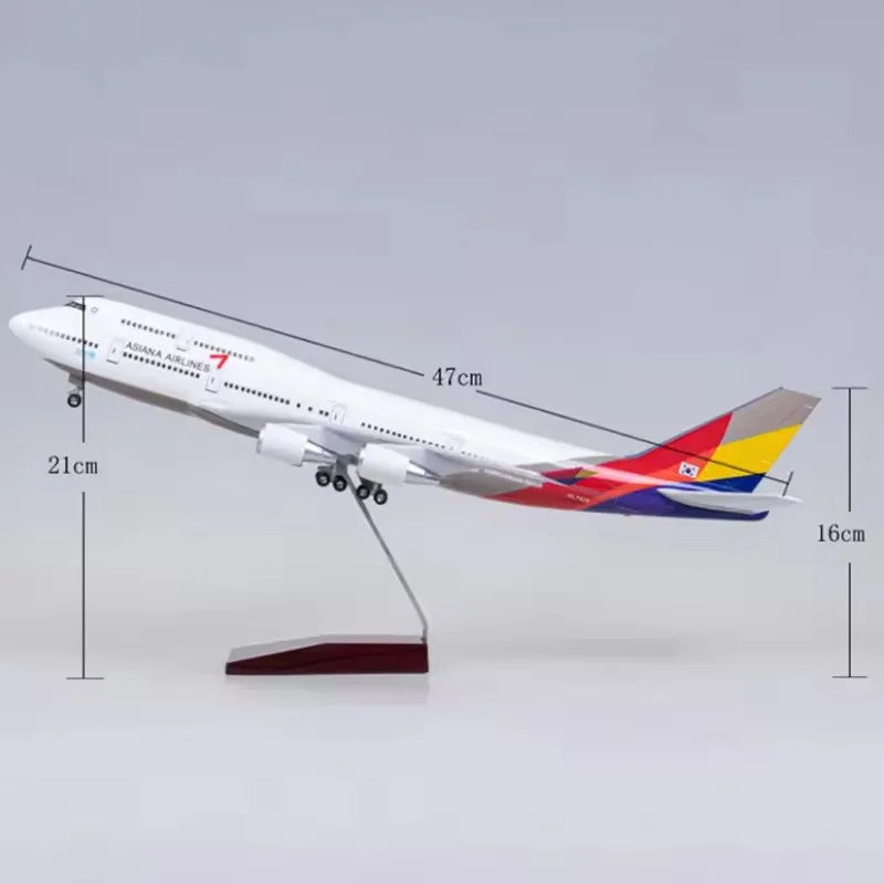 アシアナ-LEDライト付き飛行機モデルb747,1:160スケール,樹脂製ダイキャスト玩具,ファン用コレクション,装飾,49cm,新品