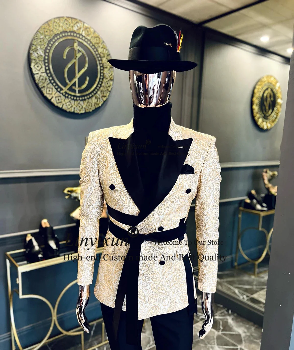 

Classic Jacquard Men Suits For Wedding 2 Pieces Sets Groom Tuxedos Double Breasted Male Prom Blazers Slim Fit Costume Homme