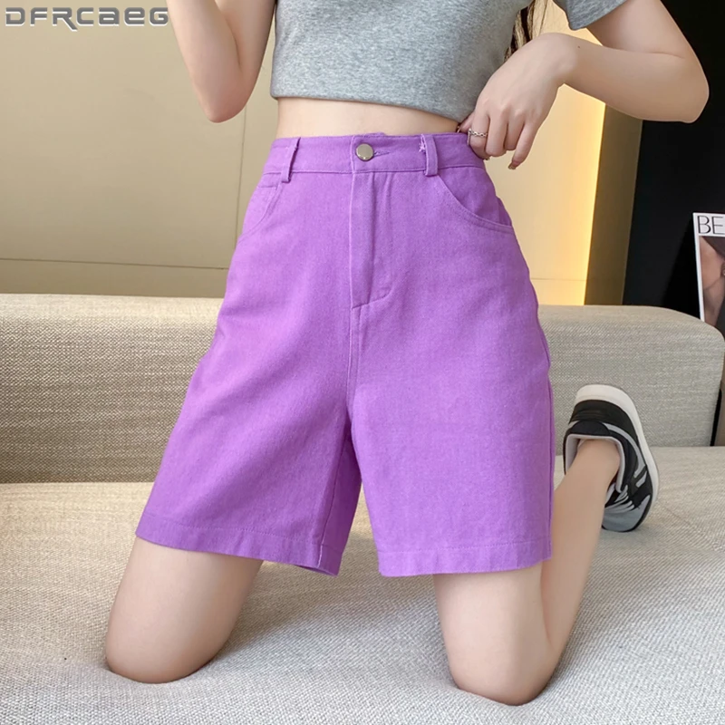 

Fashion Y2K Streetwear Colorful Shorts Women Summer Wide Leg Kawaii Cute Denim Short Pants Black Pink White Purple Bermuda Mujer