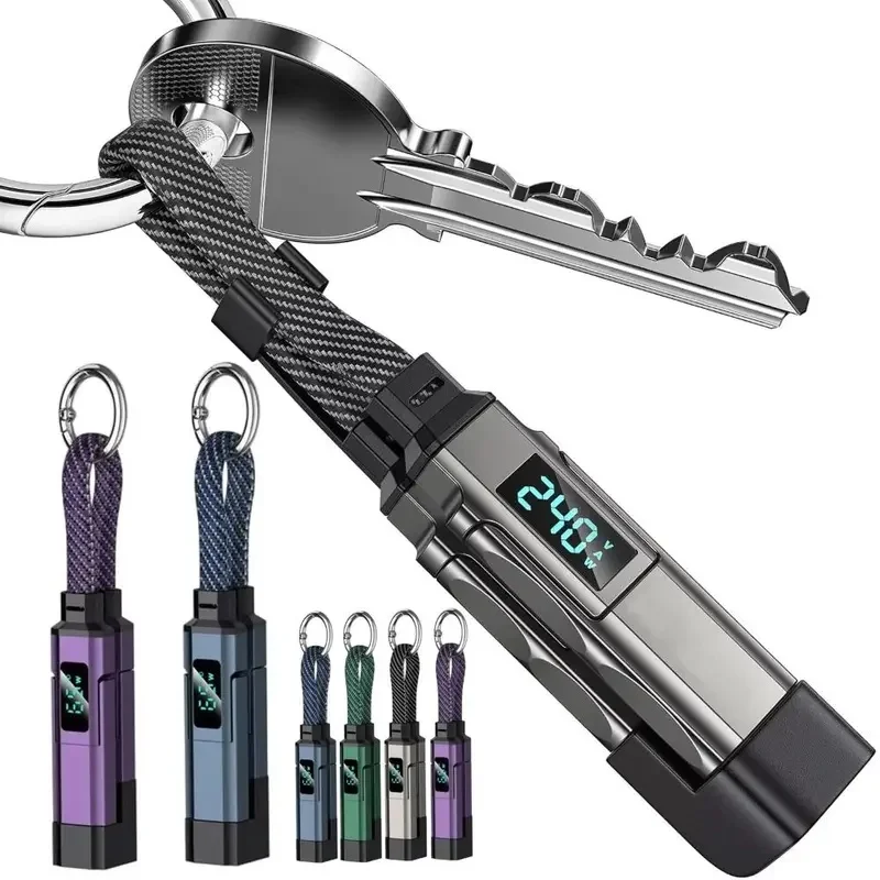 4 in 1 65W Keychain 65W Type C PD Fast Charging Cable with V/A/W Display with Portable Cord Portable Fast Charging Cable Travel