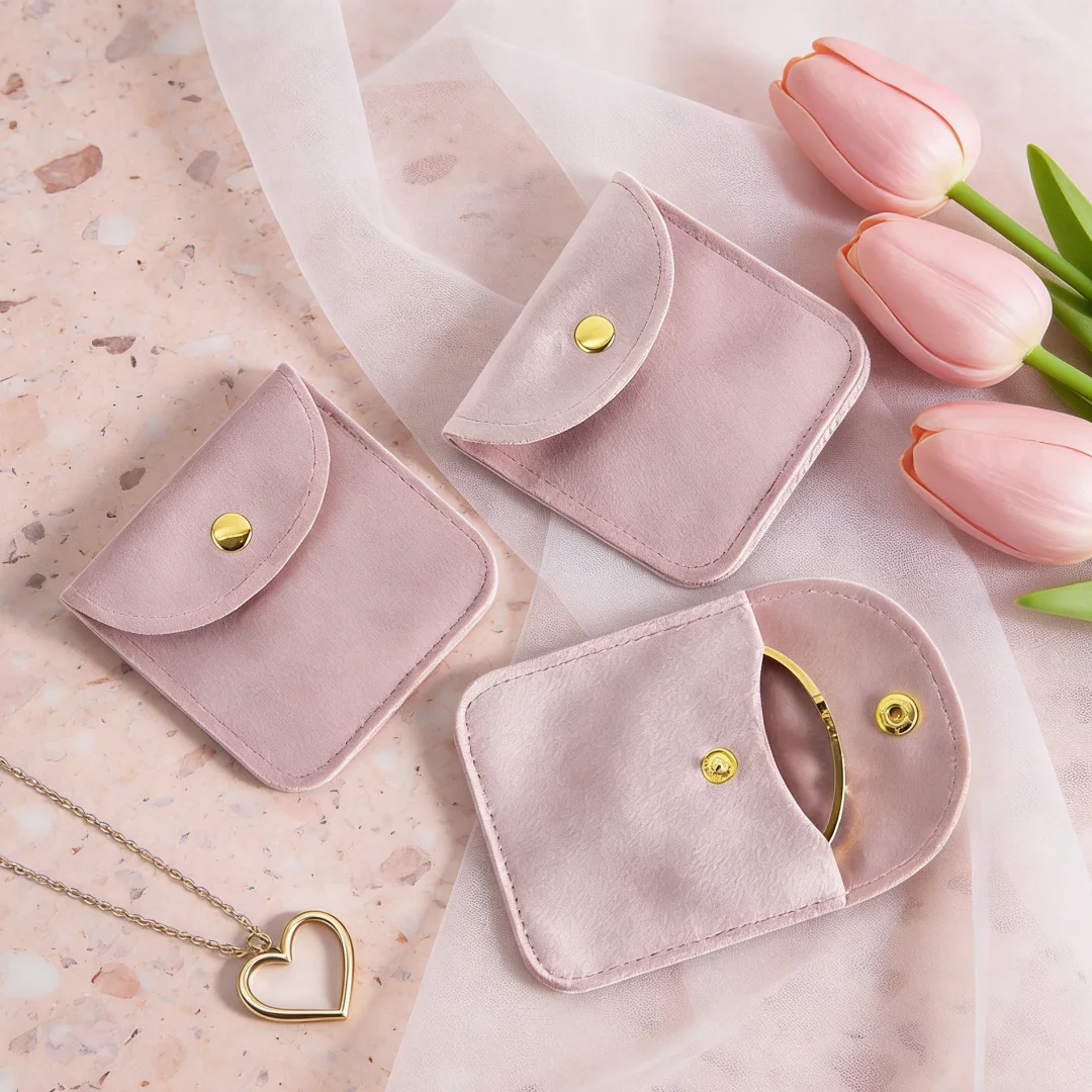 Bolsa de terciopelo con diseño de botón de 6,5x6,5 cm, embalaje de regalo de primera calidad para exhibición y conservación de pendientes, anillos, collares y joyería fina, 5 uds.