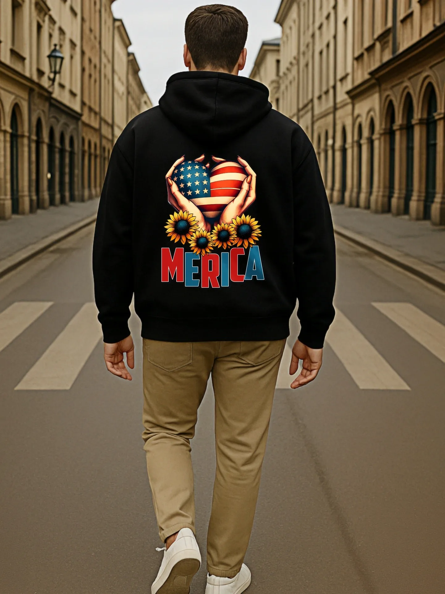 هوديي جرافيك للرجال، أمريكا - طباعة تحت عنوان، نمط كاجوال، قماش ناعم، للارتداء اليومي للرجال