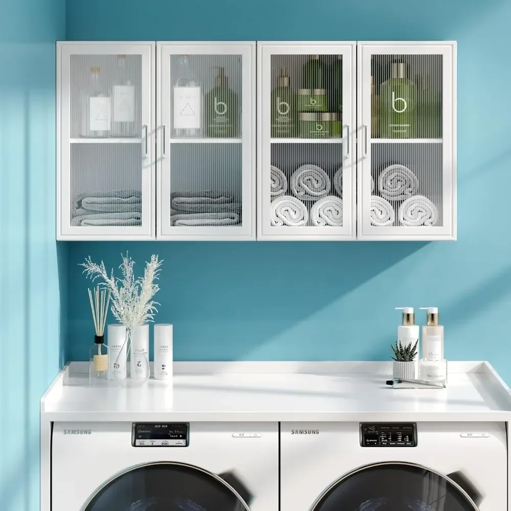 Kitchen Cabinets, Laundry Wall Mounted Storage Cabinets with Acrylic Soft Glass Doors, Easy to Install, Cabinets Kitchen