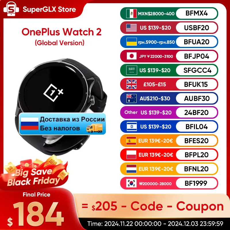 Global Version OnePlus Watch 2 Smart Watch 2GB RAM 32GB ROM 1.43'' AMOLED Display Google Wear OS 4 Dual Frequency GPS NFC Watch