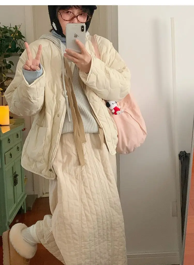 Corduroy Quilted Long Skirts Women Cotton Padded Maxi Skirt Harajuku Winter Warm Vintage Midi Skirts Korean Ladies Beige Skirt