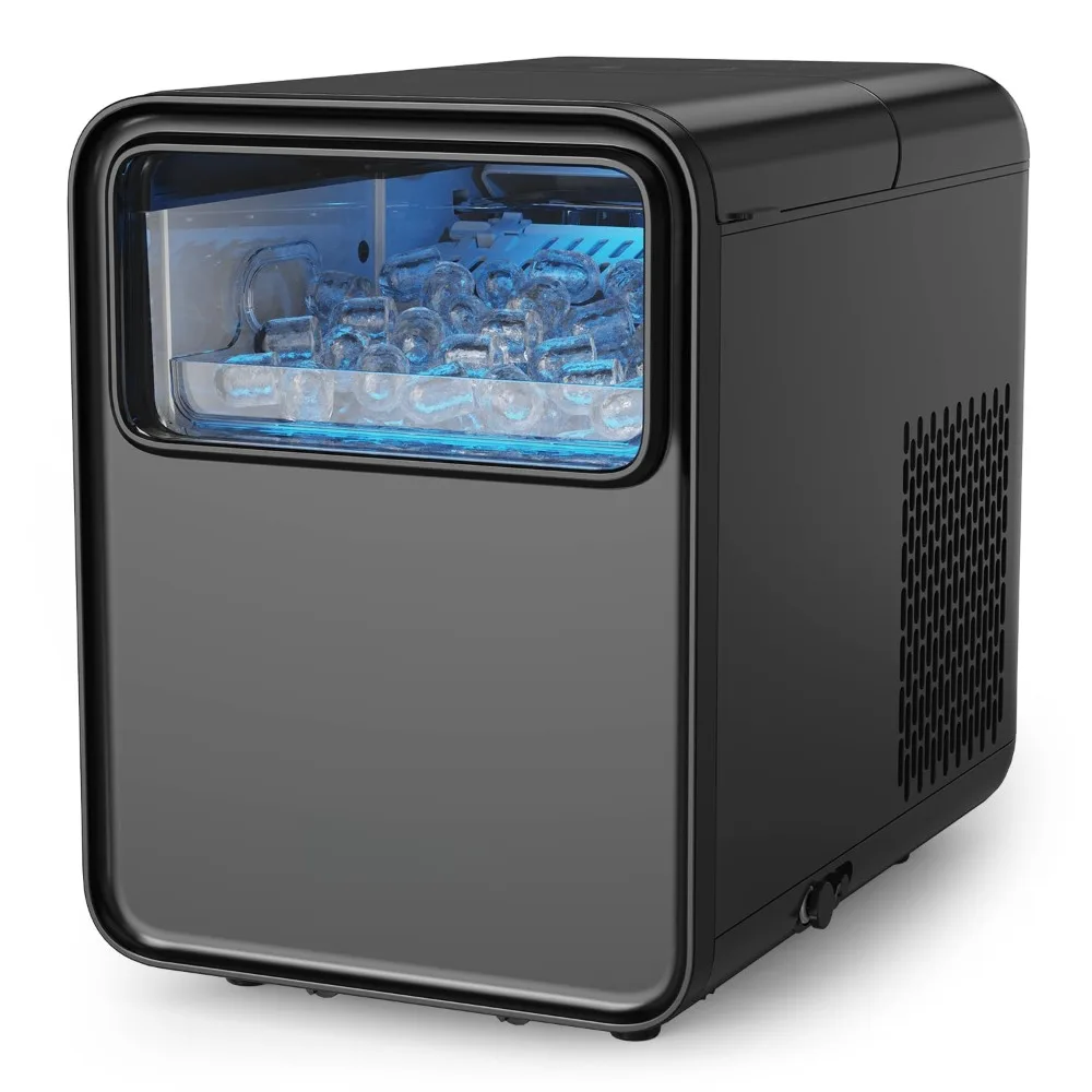 

Portable ice maker self-cleaning, 9 cubes in 6 minutes, 26.5 pounds/24 hours, 2 sizes of bullet ice