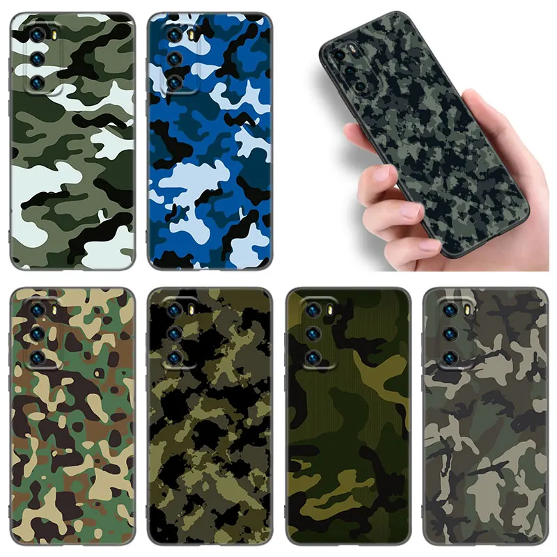 Camouflage Camo Army Phone Case For Huawei P8 P9 P10 P20 P30 P40 Lite E P50 P Smart Pro Z S 2018 2019 2020 2021 Soft Black Cover