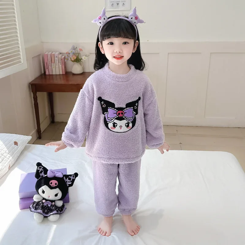 

Hello Kitty Anime Kawaii Sanrio Flannel Hooded Pants Pajamas Autumn My Melody Winter Cute Coral Velvet Homewear Clothing Toys