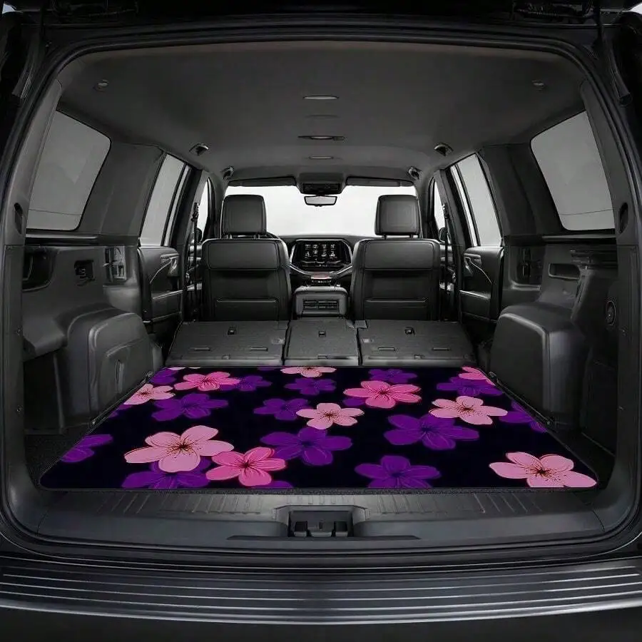Car Trunk Mat With Pink And Purple Floral Print - Pet Friendly Durable Polyester Cargo Liner For SUV Sedan CUV view 3
