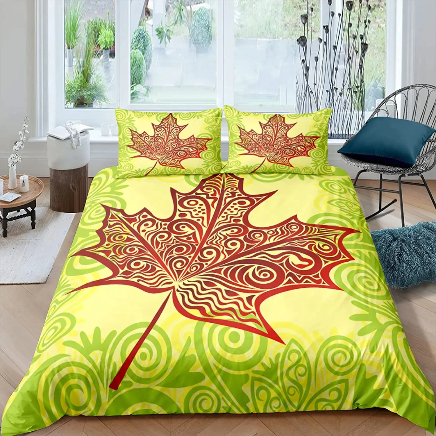 Maple Leaves Duvet Cover Single Queen Autumn Harvest Comforter Cover Farmhouse Rustic Bedding Set Nature Botanical Quilt Cover
