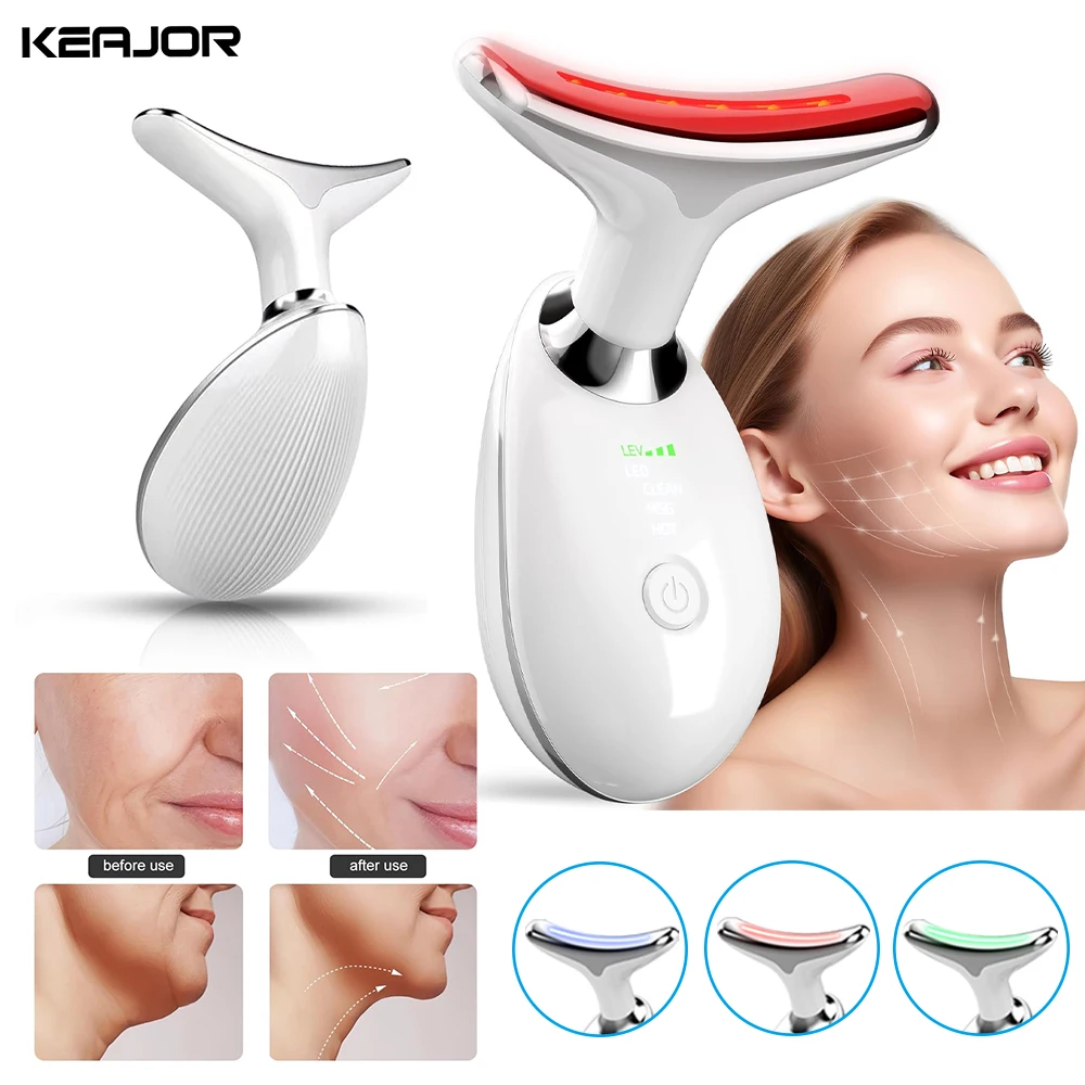 Masajeador de estiramiento Facial EMS para cuello, fotón LED, teoría de luz roja, antiarrugas, belleza Facial, estiramiento de la piel del cuello, eliminador de papada