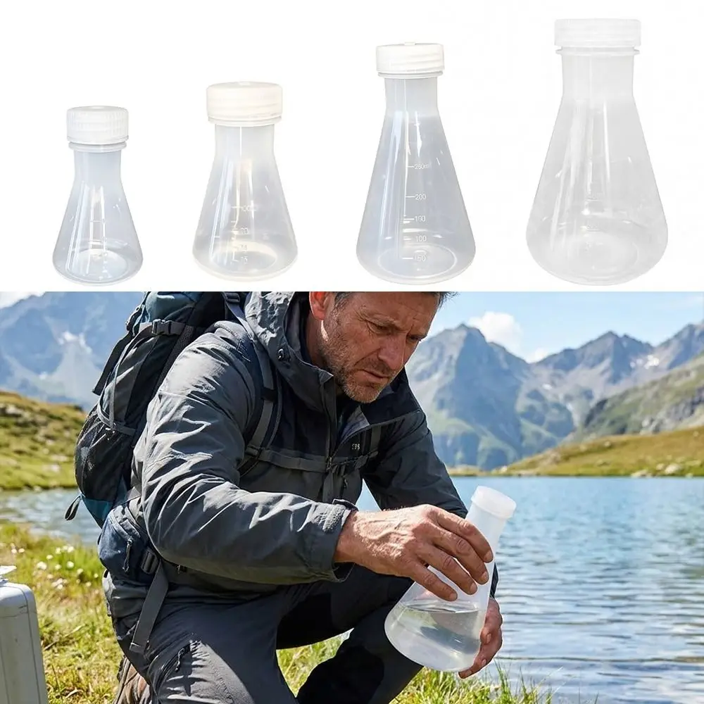 50ml/100ml/250ml/500ml Plastic Erlenmeyer Flask Scaled Measuring Plastic Lab Beaker With Screw Lid Graduated Beaker