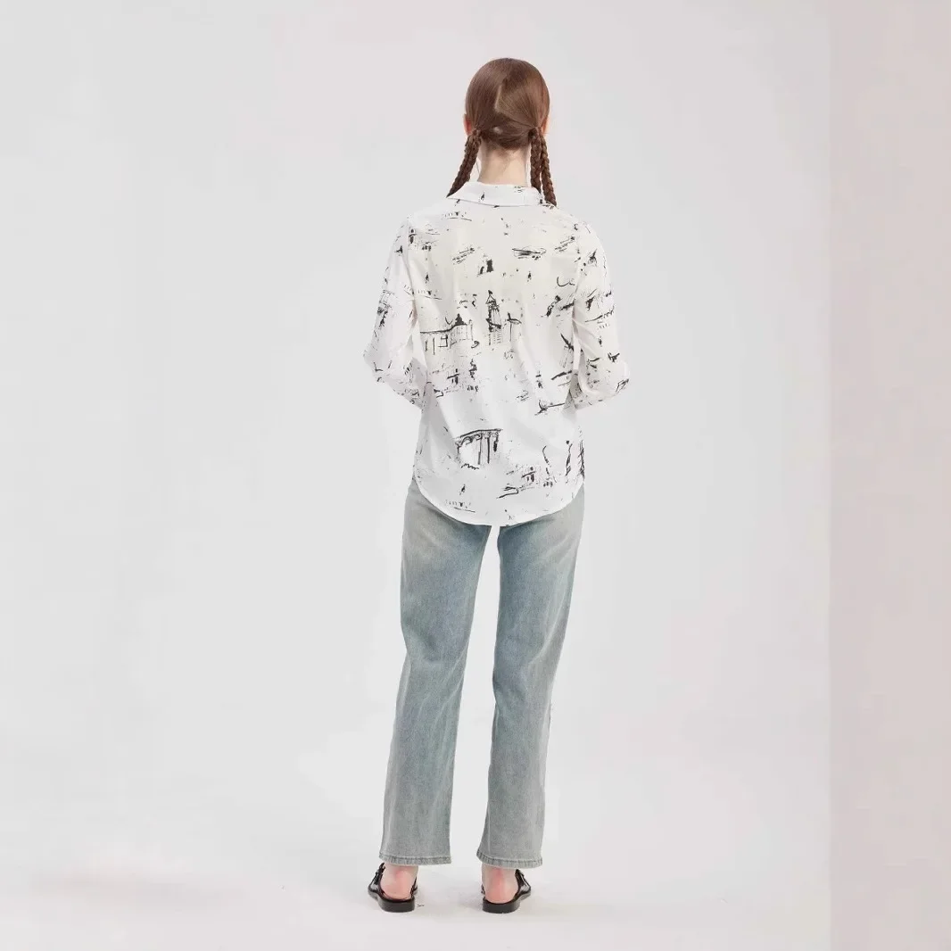 

Европа и США 2025: Новая модная универсальная женская одежда весна-лето, рубашка с граффити-принтом, в наличии