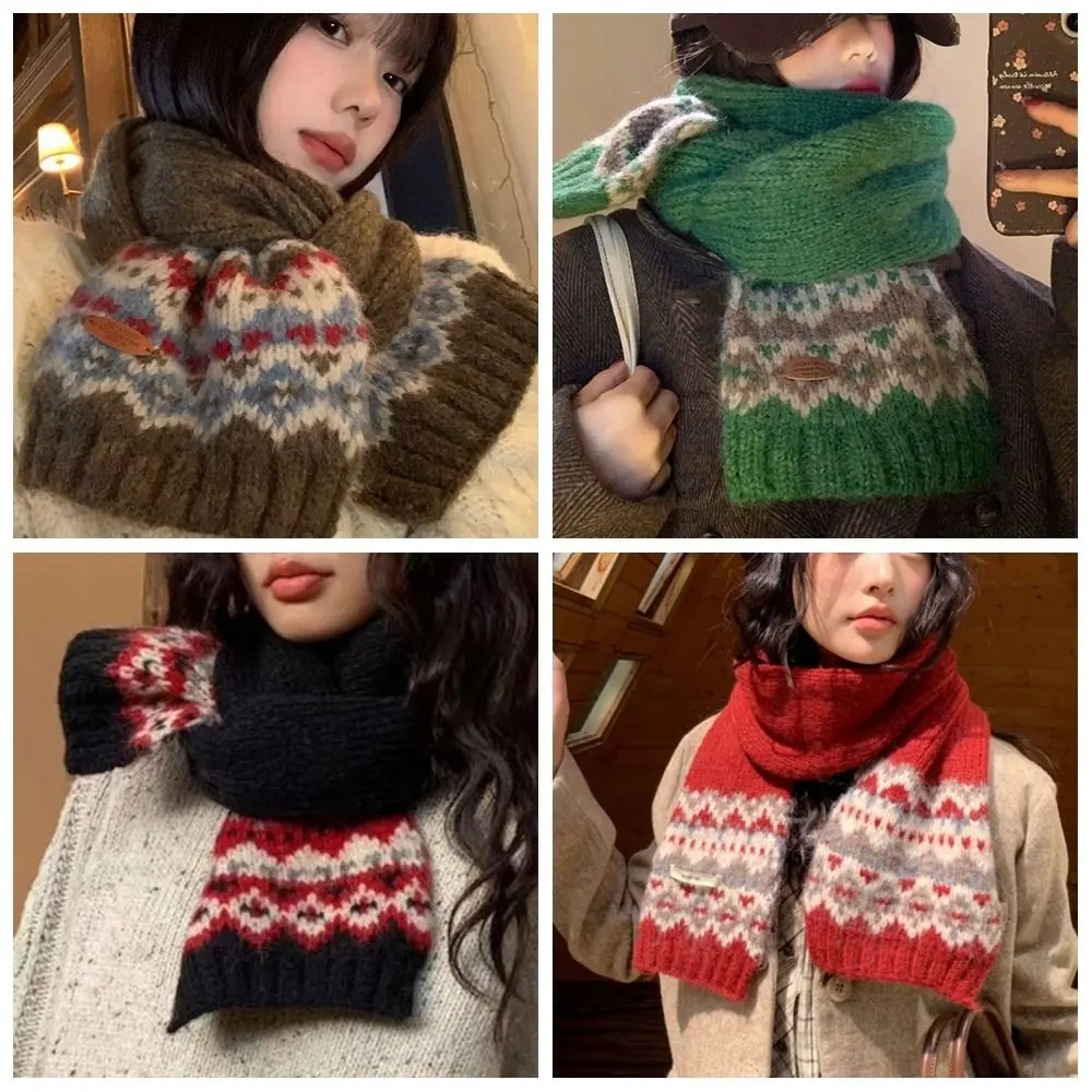 

Elegant Wool Jacquard Knitted Scarf Thicken Winter Cashmere Scarves Solid Color Korean Style Fair Isle Style Shawl Women/Men