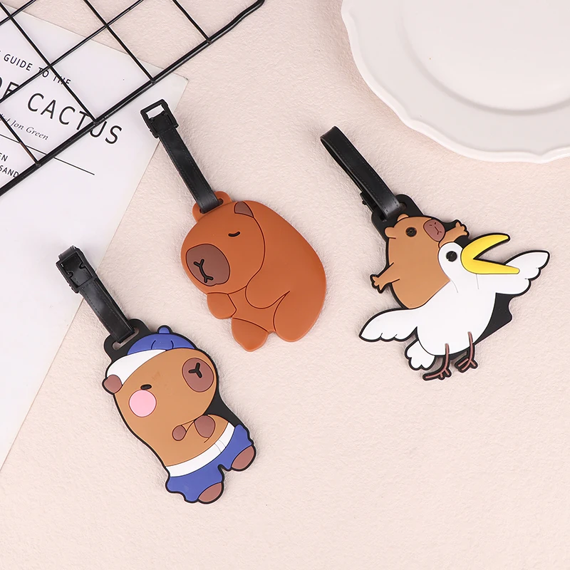 Reise zubehör Gepäck anhänger Cartoon Capybara PVC Koffer ID Adresse Inhaber Gepäck Boarding Tags tragbares Etikett