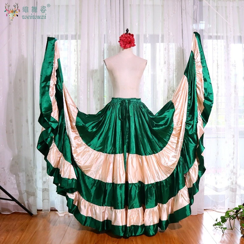 Traje de danza española clásico, traje de danza gitana de 720 grados, vestido de Flamenco para mujer, faldas oscilantes, actuación del vientre de corrida de toros
