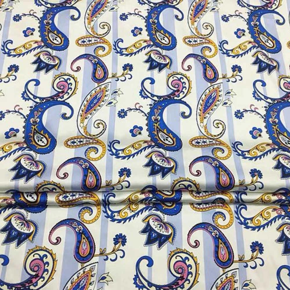 Elegant Paisley Design High Quality Fine Texture Comfortable Feeling Silk Stretch Satin Fabric For Women Custom Dress Baby Shirt