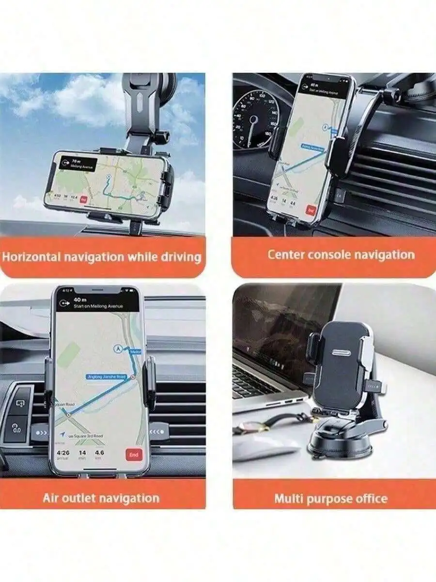 

Car Phone Mount With 360° Rotation Foldable Arm Nano Silicone Holder For Dashboard Air Vent Center Console