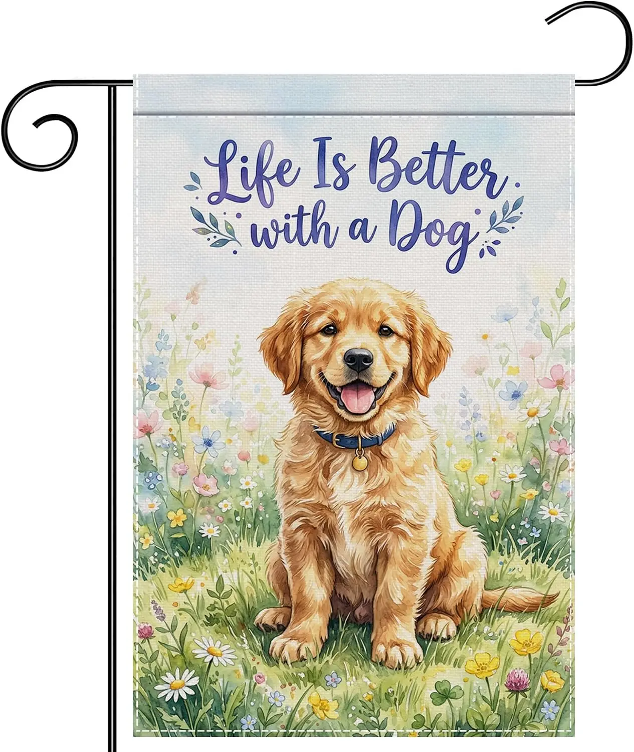 Summer Golden Retriever Garden Flag 12x18 Double Sided, Life is Better With a Dog Welcome Floral Dog Yard Flags for Outside, llp