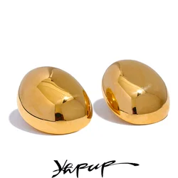 Yhpup Irregular Round Smooth Stainless Steel Metal Trendy Stud Earrings Rust Proof Texture Simple Statement Daily Jewelry Office