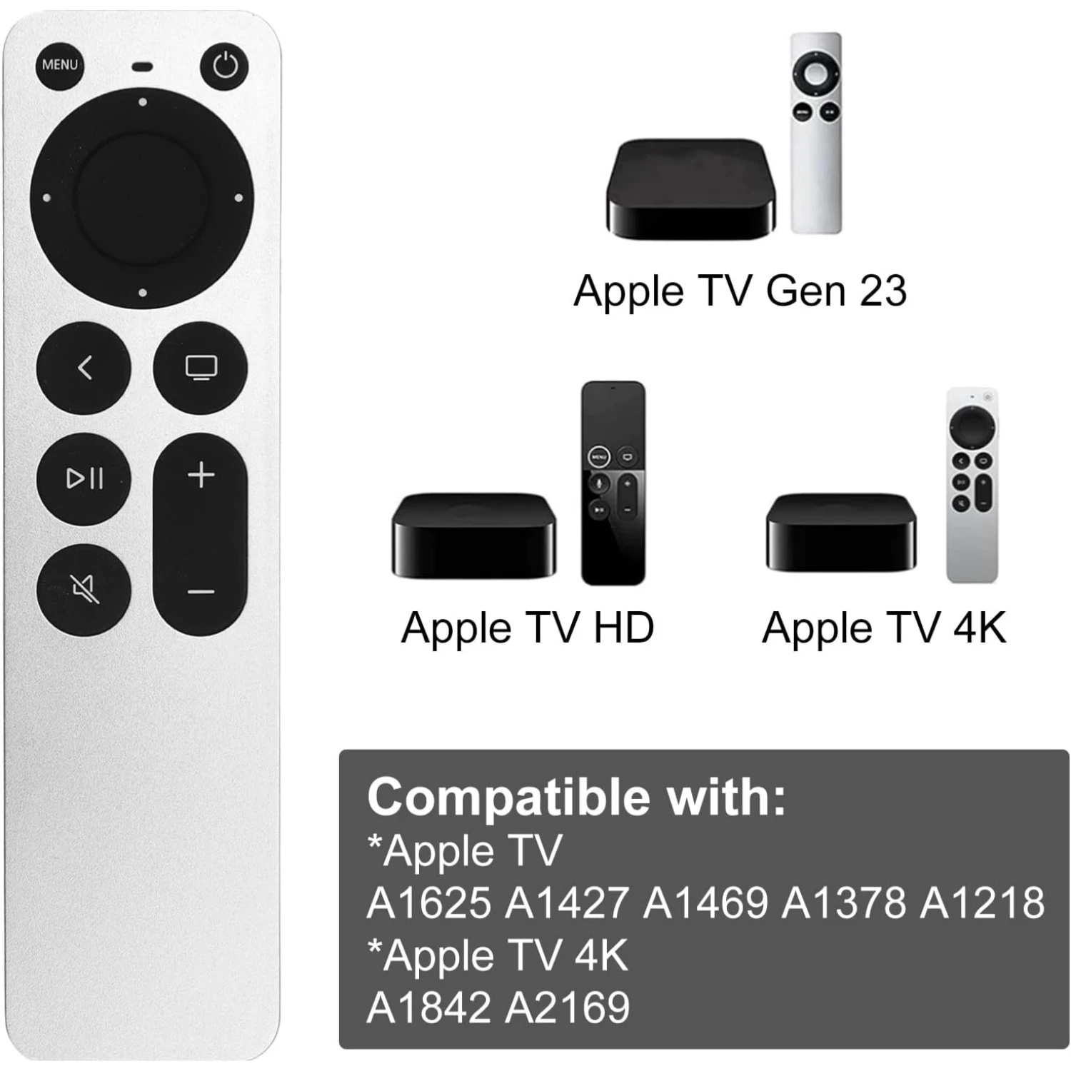 Image 7: Remplacement de la télécommande pour Apple TV, compatible avec Apple 1, 2, 3, 4, 5 génération et Apple TV 4K