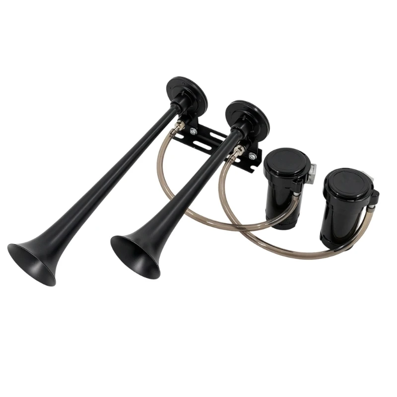 Twin-Trumpet Vehicle Air Horn for 12 V and Pickup, with 2 Compressors, Metal Horn Bodies and Shared Slotted H9EE