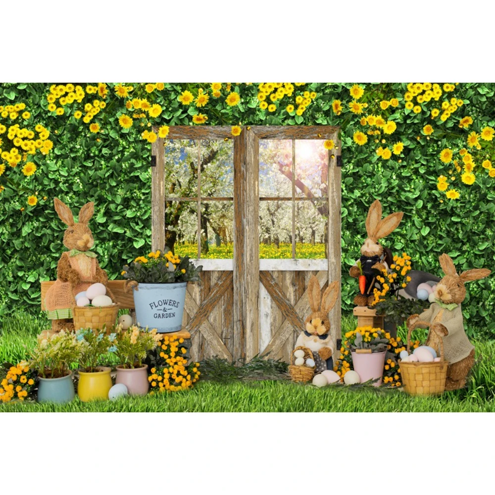 Spring Easter Rabbit Photography Background Easter Window Color Eggs Baby Shower Newborn Portrait Backdrop Photo Studio Props