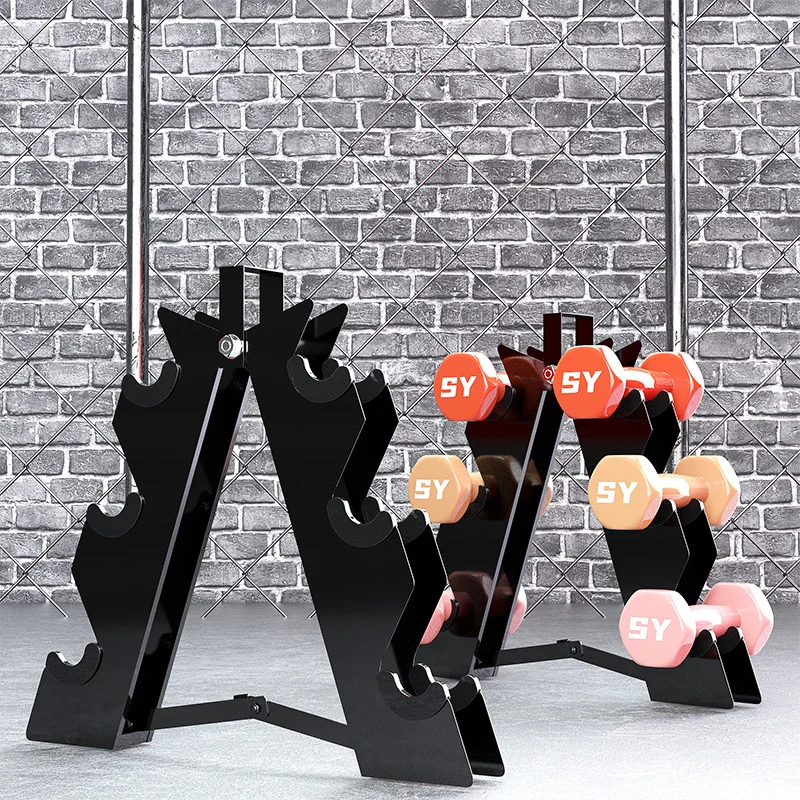 Portable Foldable Three-Tier Dumbbell Rack for Home Fitness Equipment Storage, Suitable for Three Pairs of Dipped Plastic Dumbbells