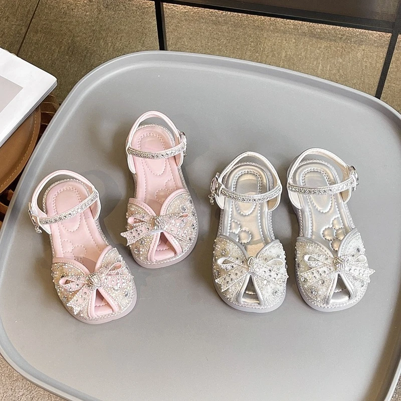 

Summer Little Girl Sandal Sweet Bowknot Princess Fashion Children Causal Sandals Sequins Elegant Kids Wedding Party Flat Sandals