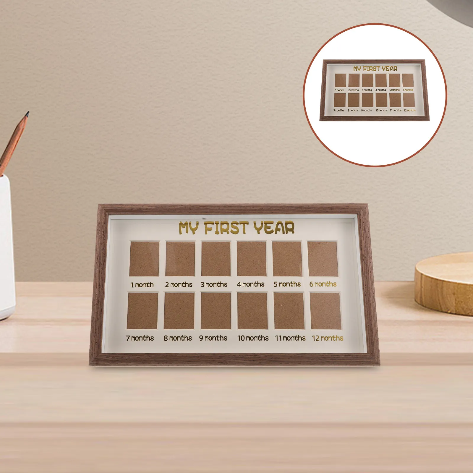 Growth Photo Wooden First Year Picture Growth Picture Frame Display Wall Mount Memorial Frame