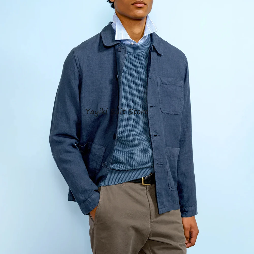 

Мужские пиджаки, легкие модные пиджаки, льняные костюмы, мужские пиджаки с тремя карманами, повседневный однобортный топ с лацканами