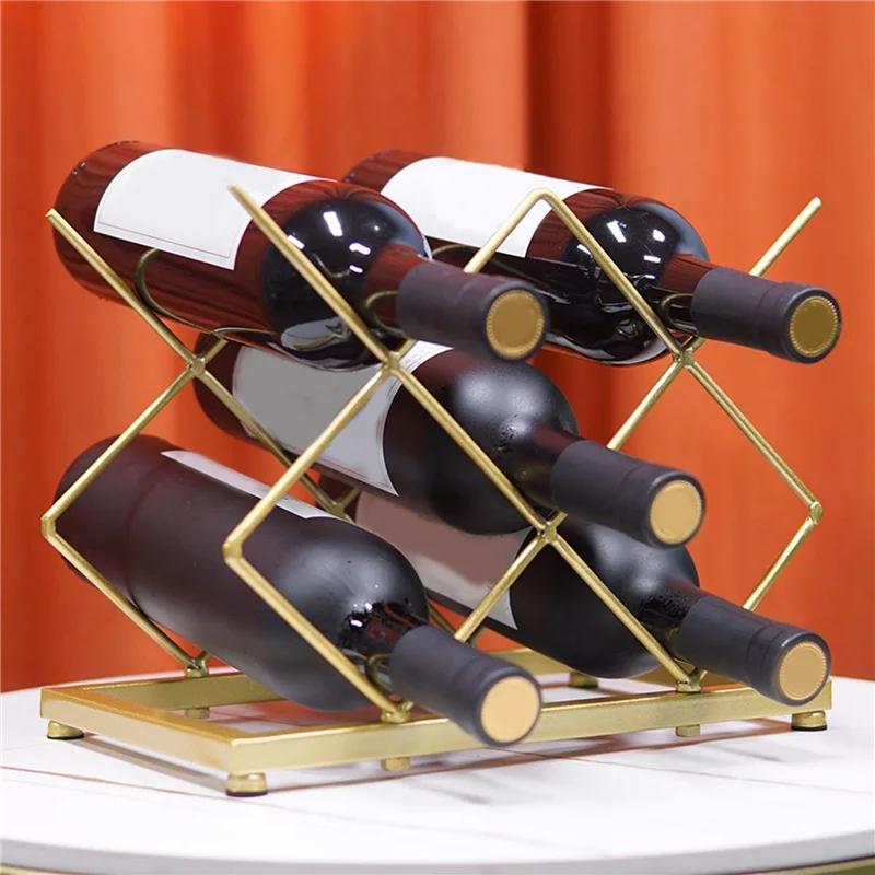 

2X Wrought Iron Gold Wine Rack Home Wine Storage Rack Wine Rack Ornaments