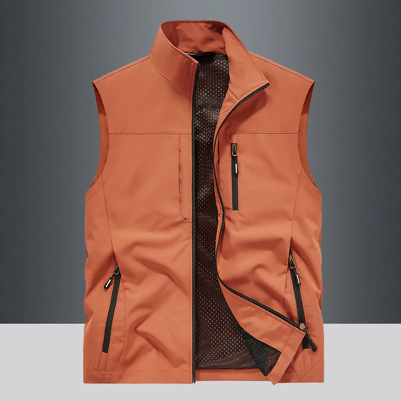 Spring Autumn Stand Collar Multi-Pocket Vest Men's Business Casual Sleeveless Jacket