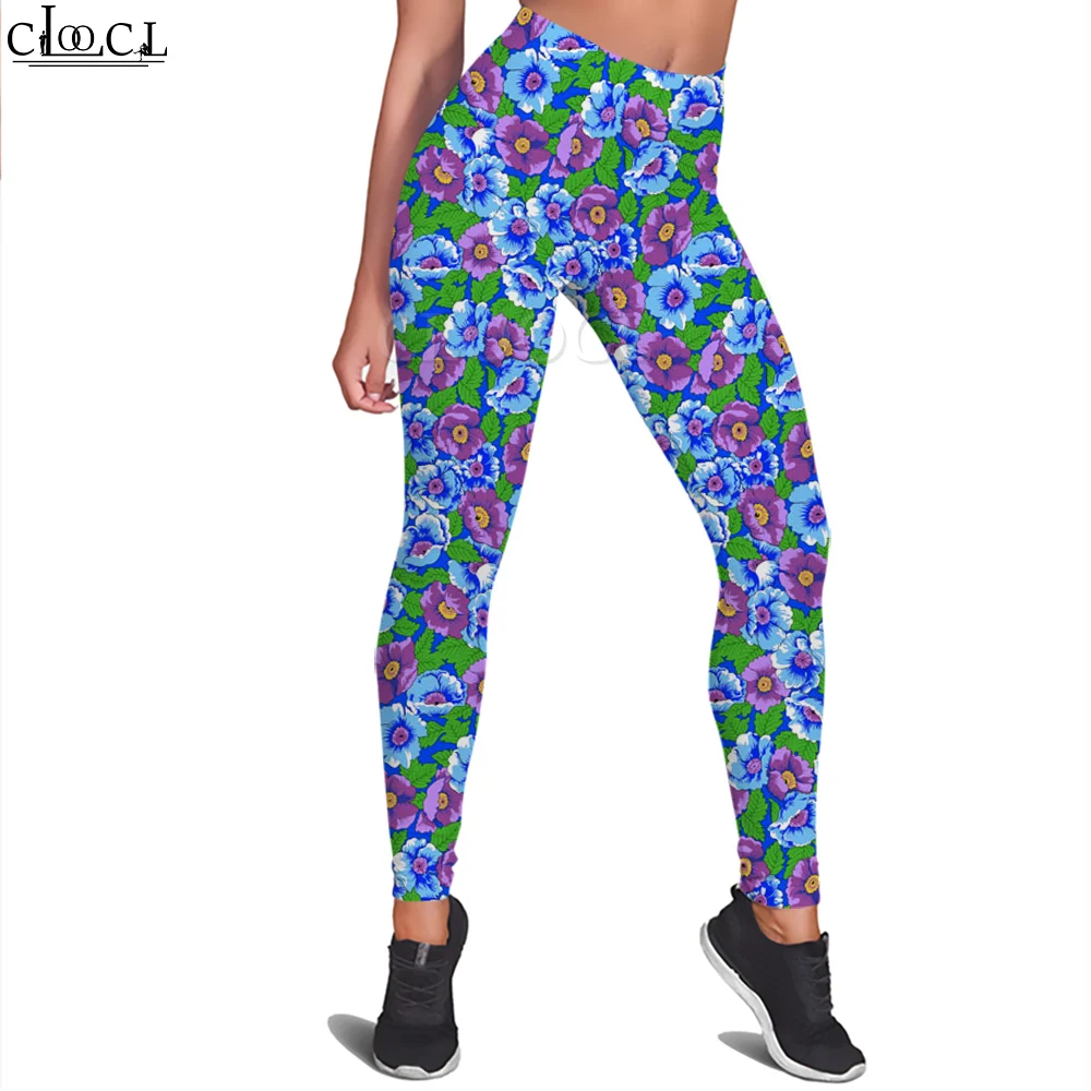 CLOOCL Casual Women Legging Blue Floral Pattern 3D Printed Trousers High Waist Stretch Fitness Sports Leggings Exercise Shaping