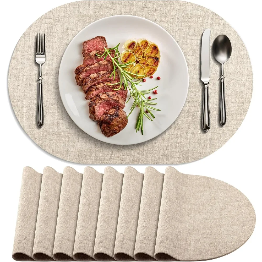 

Набор овальных кожаных салфеток из 8 штук — нескользящие, термостойкие, двухслойные, водонепроницаемые коврики для обеденного стола для легкой очистки