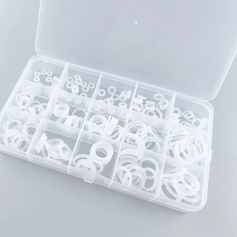 225 قطعة مجموعة حلقات دائرية من السيليكون للزيت الأبيض ومقاومة للحرارة VMQ Seal O Ring Washer مجموعة متنوعة لختم الحنفيات والسباكة